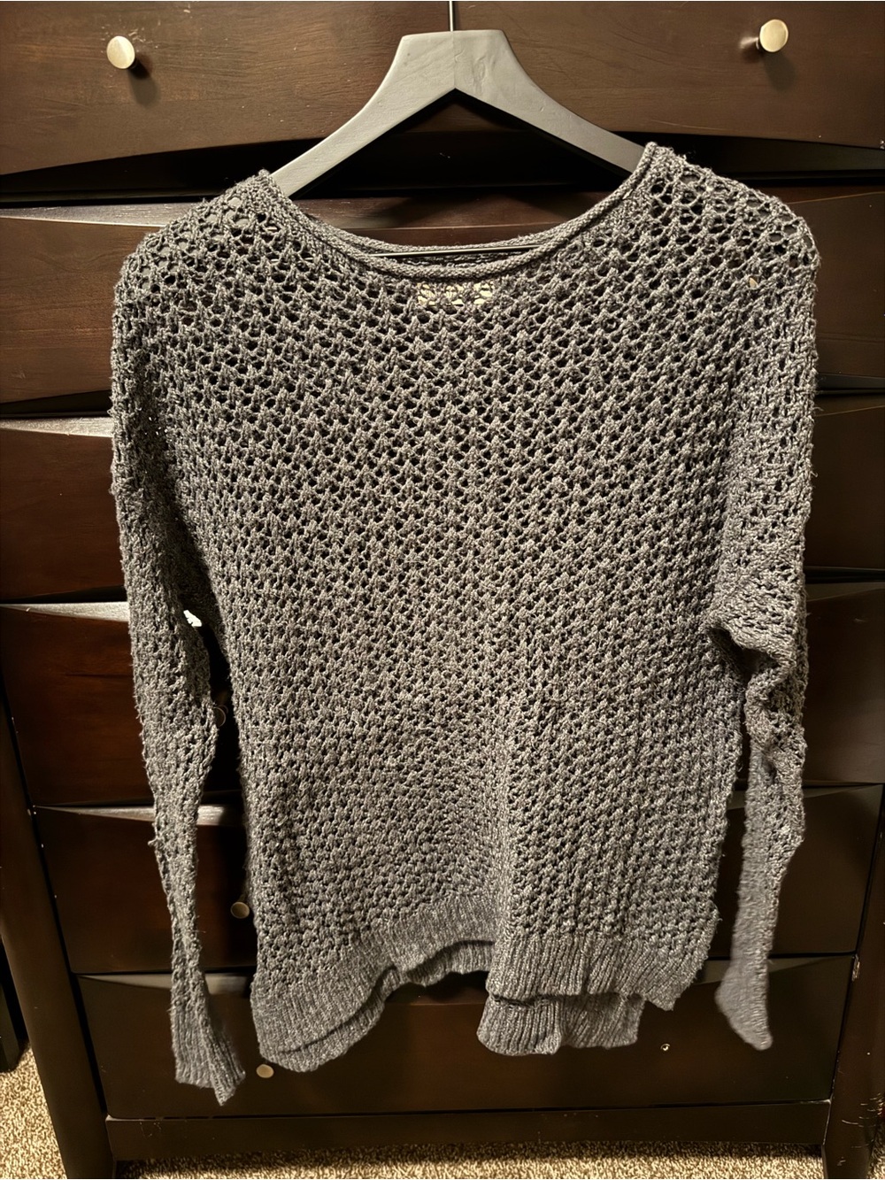 Hollister Open-Knit Crewneck Sweater in Charcoal Gray